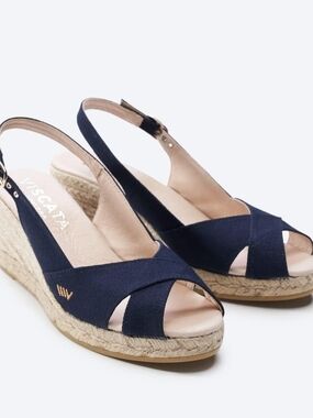 Viscata Barcelona Llansa Navy Slingback Espadrille Open Toe Wedge Sandals Sz 6.5